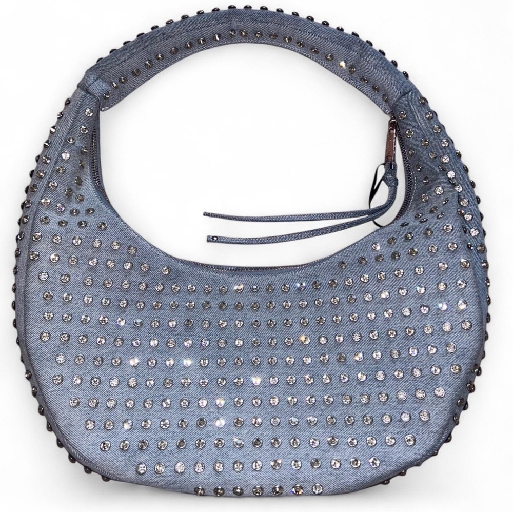 RETROFETE elodie large silver embellished denim shoulder bag